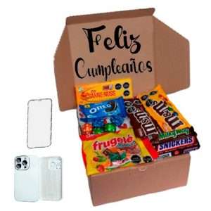 Caja de Regalos Sorpresa Feliz Cumpleaños + Funda iPhone 15 Pro Blanco + Vidrio Templado
