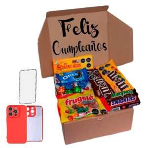 Caja de Regalos Sorpresa Feliz Cumpleaños + Funda iPhone 15 Pro Rojo + Vidrio Templado
